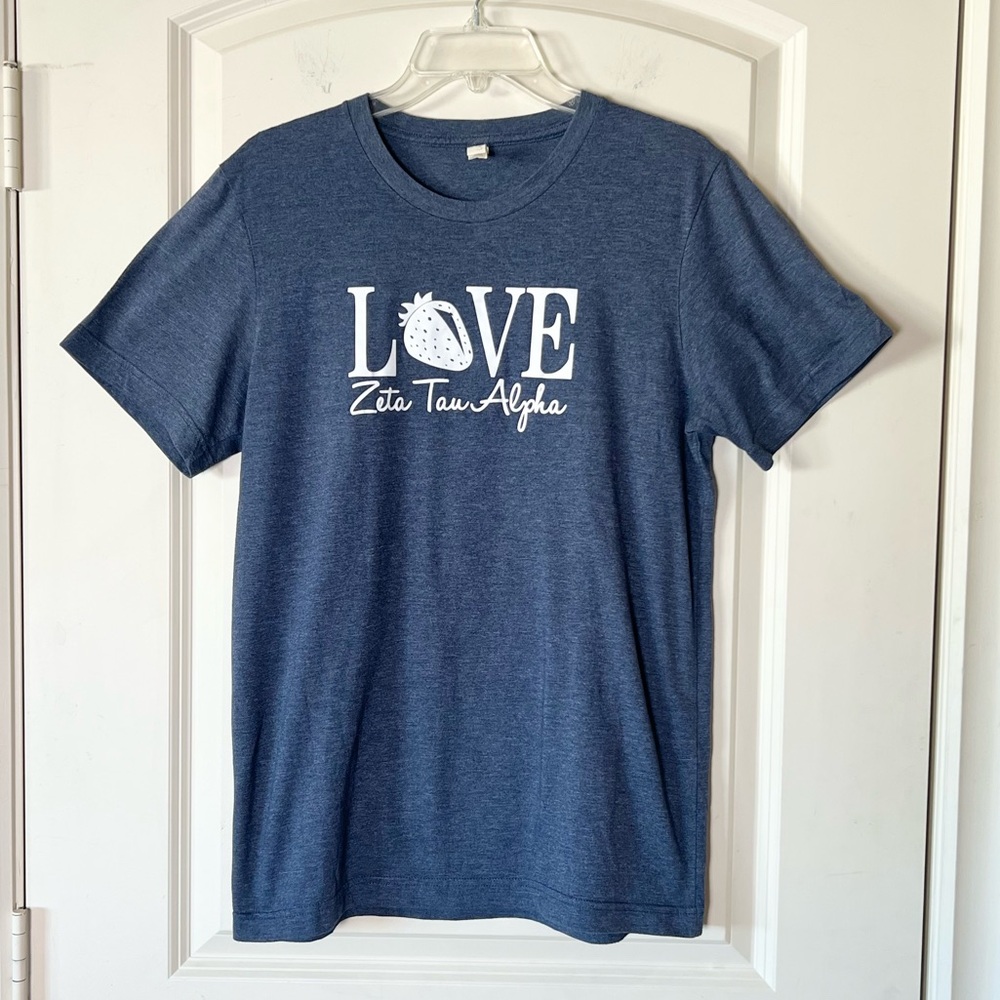 Zeta Tau Alpha ZTA Strawberry Sorority Rush Tee Bella Canvas Blue Heather M